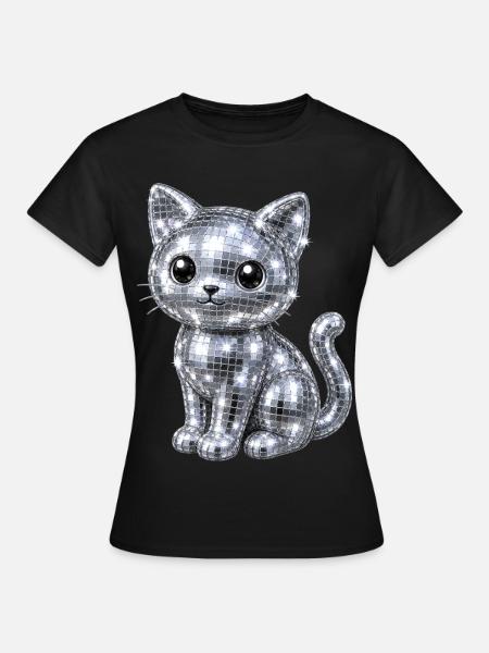 Katze Disco Glitzer - Frauen T-Shirt - Schwarz