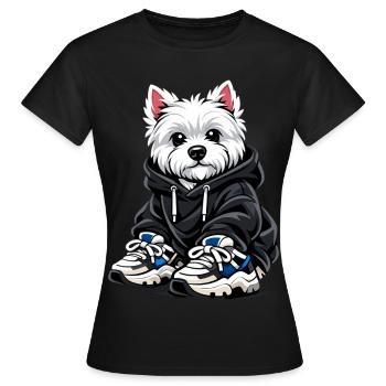 Cool Westie in Oversized Hoodie & Sneaker Design - Women's T-Shirt - black - Front - AI Model Female 172 dark (172cm)