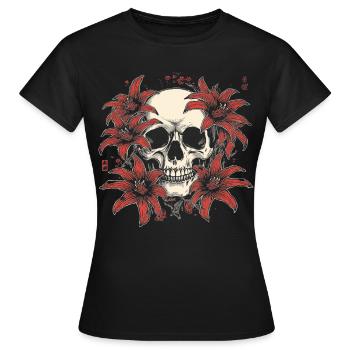Red Lily Skull Blossom - Women's T-Shirt - black - Front - AI Model Female 172 dark (172cm)