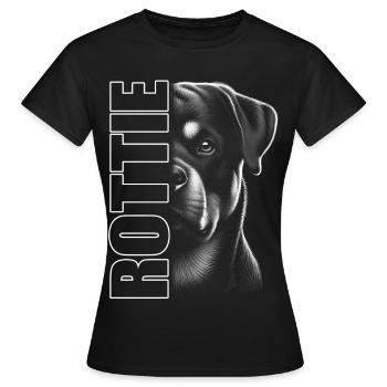 Rottweiler Porträt mit ROTTIE Schriftzug - Frauen T-Shirt - Schwarz - Vorne - AI Model Female 172 dark (172cm)