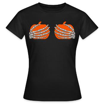 Halloween Skelett Hände auf Brust Humor - Frauen T-Shirt - Schwarz - Vorne - AI Model Female 172 dark (172cm)