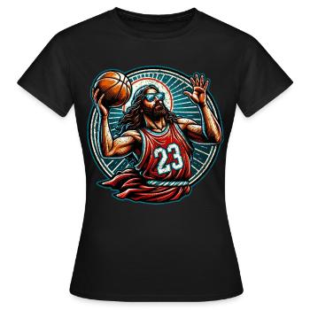 Funny Jump Shot Jesus Christian Basketball Gift - Women's T-Shirt - black - Front - AI Model Female 172 dark (172cm)