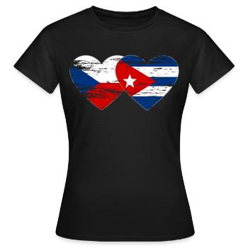 Tschechien Kuba Flagge Herz used - Frauen T-Shirt - Schwarz - Vorne - AI Model Female 172 dark (172cm)