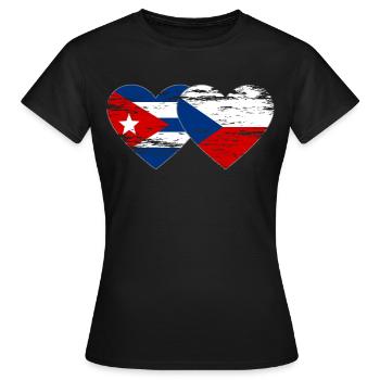 Kuba Tschechien Flagge Herz used - Frauen T-Shirt - Schwarz - Vorne - AI Model Female 172 dark (172cm)