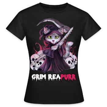 Grim Reapurr niedlich Katze als Sensenmann - Frauen T-Shirt - Schwarz - Vorne - AI Model Female 172 dark (172cm)