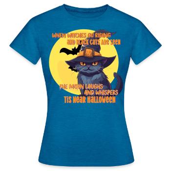 Halloween witch black cat moon Hexe Katze Mond Fun - Women's T-Shirt - antique blue sapphire heather - Front - AI Model Female 172 dark (172cm)