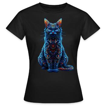 Complexe psychédélique fractal chat Rave champignon - T-shirt Femme - noir - Devant - AI Model Female 172 dark (172cm)
