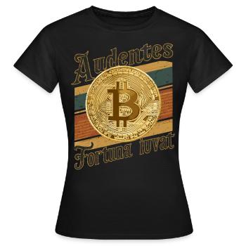 Retro Bitcoin Audentes Fortuna Iuvat Krypto - Frauen T-Shirt - Schwarz - Vorne - AI Model Female 172 dark (172cm)