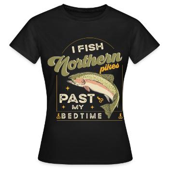 fishing, pike, northern, - Women's T-Shirt - black - Front - AI Model Female 172 dark (172cm)