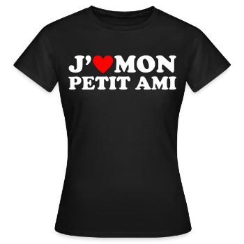 J' aime mon petit ami cadeau coeur rouge - T-shirt Femme - noir - Devant - AI Model Female 172 dark (172cm)