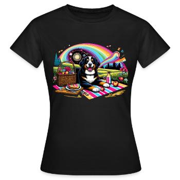 Bernersennenhund beim Picknick - Frauen T-Shirt - Schwarz - Vorne - AI Model Female 172 dark (172cm)