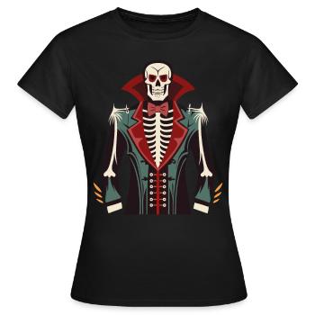 Une cage thoracique squelette, un smoking vampire imprimé Costume - T-shirt Femme - noir - Devant - AI Model Female 172 dark (172cm)