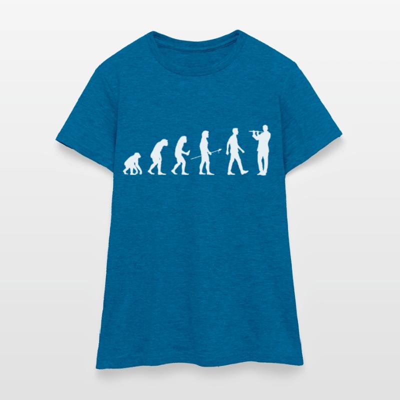 Querflötenspieler Geschenk Evolution Man Frauen T-Shirt