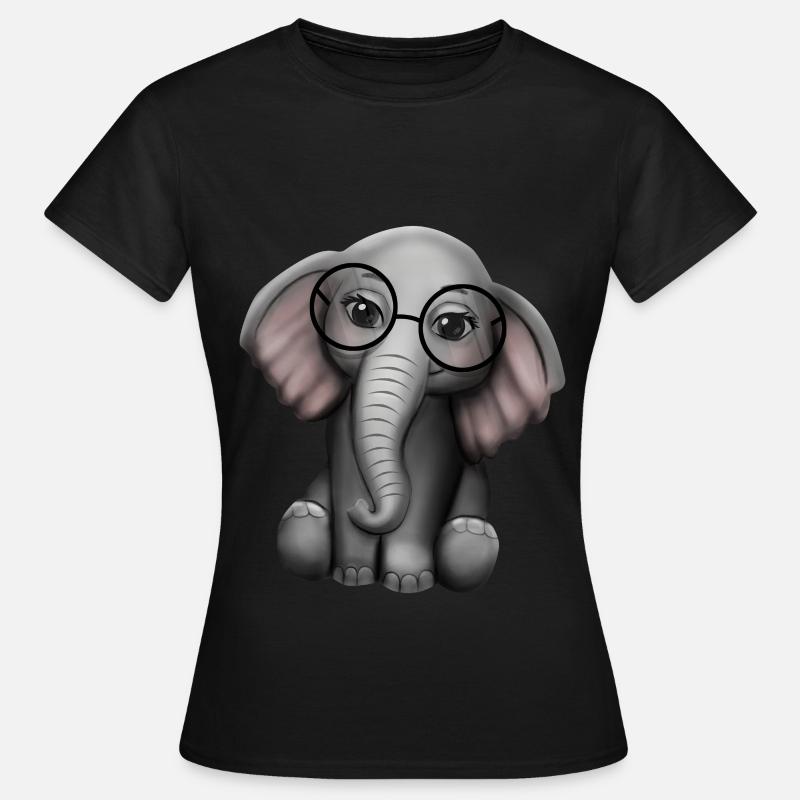 Cute Elephant Nerd Glasses Gift - T-skjorte for kvinner - svart