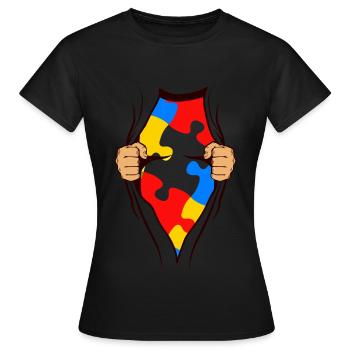 Cadeau AUTISM SUPERHELD pour autiste - T-shirt Femme - noir - Devant - AI Model Female 172 dark (172cm)