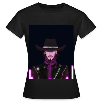 Goth Synthwave Outrun Goth Cowboy - T-shirt Femme - noir - Devant - AI Model Female 172 dark (172cm)