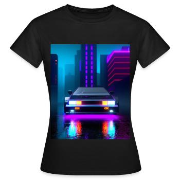 Vaporwave Aesthetic Sportwagen Regen Hochhäuser - Frauen T-Shirt - Schwarz - Vorne - AI Model Female 172 dark (172cm)