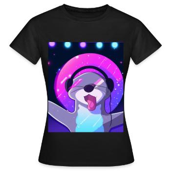 Otter Vaporwave Aesthetic DJ Otter with Headphones - Women's T-Shirt - black - Front - AI Model Female 172 dark (172cm)
