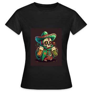 Crâne en sucre portant un sombrero ivre de sucre mexicain - T-shirt Femme - noir - Devant - AI Model Female 172 dark (172cm)