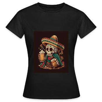 Crâne en sucre portant un sombrero ivre de sucre mexicain - T-shirt Femme - noir - Devant - AI Model Female 172 dark (172cm)