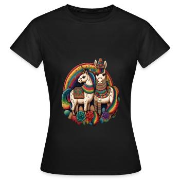 Unicorn Morphed With Llama Funny Mexican Unicorn - Frauen T-Shirt - Schwarz - Vorne - AI Model Female 172 dark (172cm)