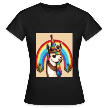 Unicorn Morphed With Llama Funny Mexican Unicorn - Frauen T-Shirt - Schwarz - Vorne - AI Model Female 172 dark (172cm)