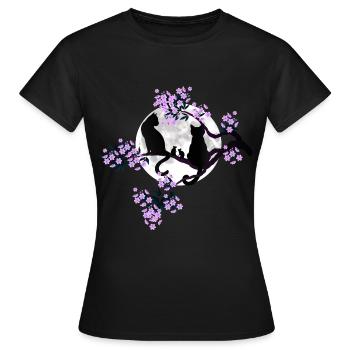 Katzen bei Vollmond im blühenden Kirschbaum - Frauen T-Shirt - Schwarz - Vorne - AI Model Female 172 dark (172cm)