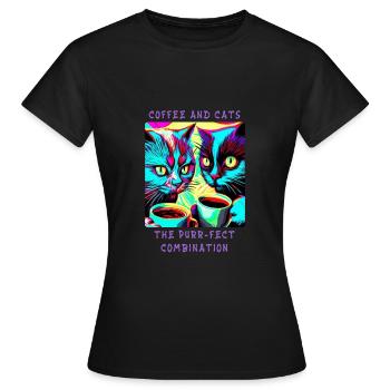 Kaffee & Katzen - Die schnurrende Kombination - Frauen T-Shirt - Schwarz - Vorne - AI Model Female 172 dark (172cm)