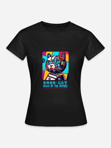 Robot Cat’s Futuristic Cat Print - T-shirt Femme - noir