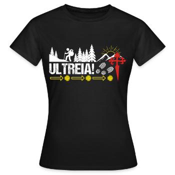 Ultreia Salutations Pèlerinages Pèlerinages - T-shirt Femme - noir - Devant - AI Model Female 172 dark (172cm)