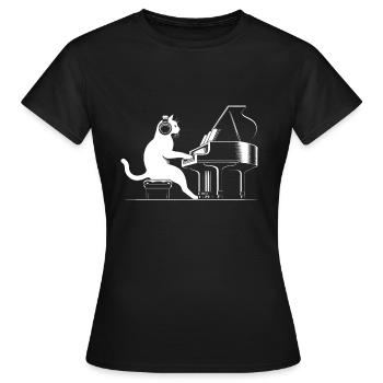 Klaviervirtuose Mieze - Katze am Flügel - Frauen T-Shirt - Schwarz - Vorne - AI Model Female 172 dark (172cm)