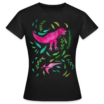 Pink T-Rex Florales Design Geschenk - Frauen T-Shirt - Schwarz - Vorne - AI Model Female 172 dark (172cm)