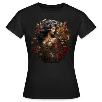 Geheimnisvolle Dame im Art Deco - Frauen T-Shirt - Schwarz - Vorne - AI Model Female 172 dark (172cm)