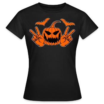 Helloween Frieden Victory Hand Symbol Fledermaus - Frauen T-Shirt - Schwarz - Vorne - AI Model Female 172 dark (172cm)