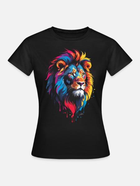 Bunter mehrfarbiger Löwe - Frauen T-Shirt - Schwarz