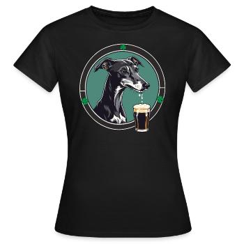 Greyhound Enjoying a Pint of Irish Stout - Women's T-Shirt - black - Front - AI Model Female 172 dark (172cm)