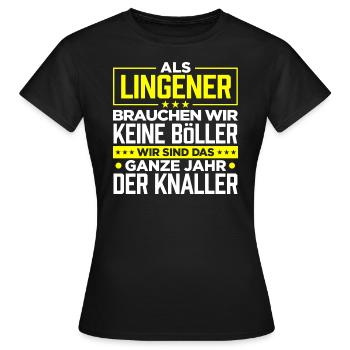 LINGENER - Böller - Frauen T-Shirt - Schwarz - Vorne - AI Model Female 172 dark (172cm)