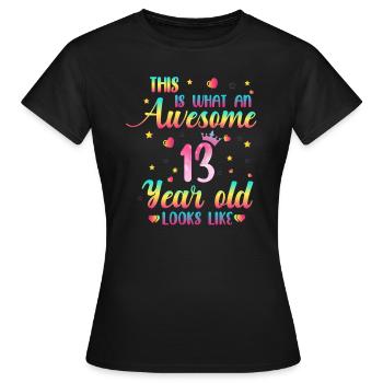 13th Birthday Girl, 13th Year Old Girl Gifts - Women's T-Shirt - black - Front - AI Model Female 172 dark (172cm)