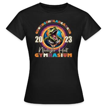 Change of School Gymnasium Dinosaur Schoolchild Dino - Women's T-Shirt - black - Front - AI Model Female 172 dark (172cm)