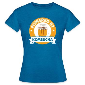 Kombucha - Powered By Kombucha Scoby Tee Geschenk - Frauen T-Shirt - Antikblaues Saphir meliert - Vorne - AI Model Female 172 dark (172cm)