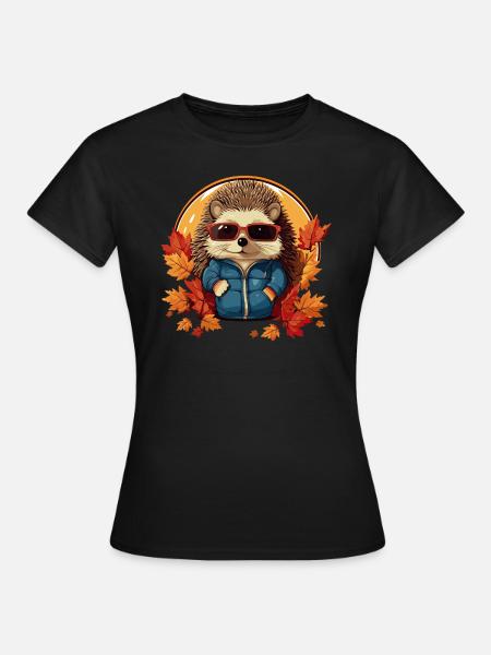 Cooler Igel mit Sonnenbrille Herbst - Frauen T-Shirt - Schwarz