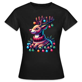 Rentier Weihnachts Lichterkette - Frauen T-Shirt - Schwarz - Vorne - AI Model Female 172 dark (172cm)