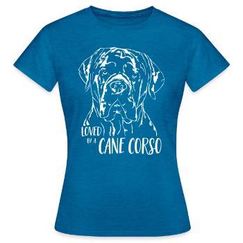 CANE CORSO ITALIANO loved by a Cane Corso Wilsigns - Frauen T-Shirt - Antikblaues Saphir meliert - Vorne - AI Model Female 172 dark (172cm)