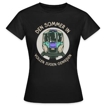 Den sommer in vollen Zügen genießen lustiges Bahn - Frauen T-Shirt - Schwarz - Vorne - AI Model Female 172 dark (172cm)