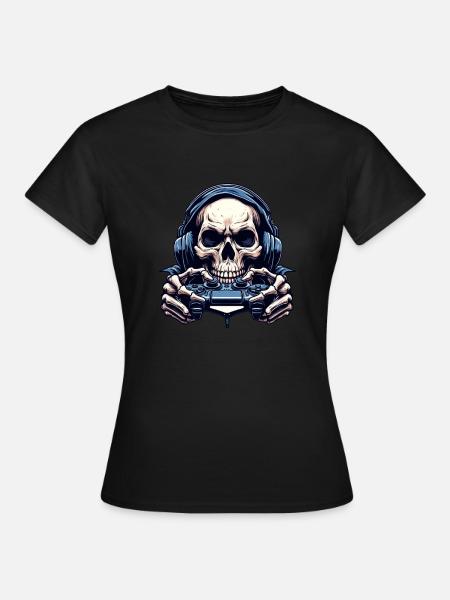Esqueleto con mando de juego. diseño para Gamer - Camiseta mujer - negro
