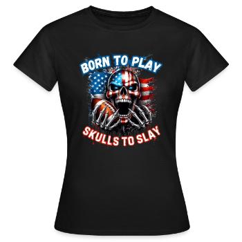 Conception de football crâne avec drapeau américain - T-shirt Femme - noir - Devant - AI Model Female 172 dark (172cm)