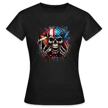Conception de football crâne avec drapeau américain - T-shirt Femme - noir - Devant - AI Model Female 172 dark (172cm)