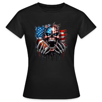 Conception de crâne patriotique football américain - T-shirt Femme - noir - Devant - AI Model Female 172 dark (172cm)
