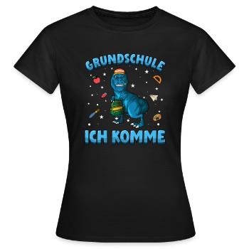 Grundschule ich komme Einschulung Tyrannosaurus - Frauen T-Shirt - Schwarz - Vorne - AI Model Female 172 dark (172cm)
