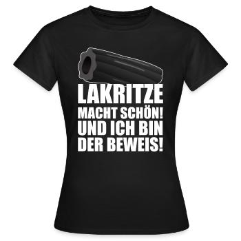 LAKRITZE MACHT SCHÖN | Lakritz Spruch Bärendreck - Frauen T-Shirt - Schwarz - Vorne - AI Model Female 172 dark (172cm)